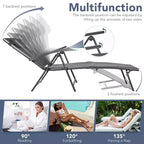 Costway Patio Chaise Lounge Chair Recliner Aluminum Adjustable Headrest Pillow