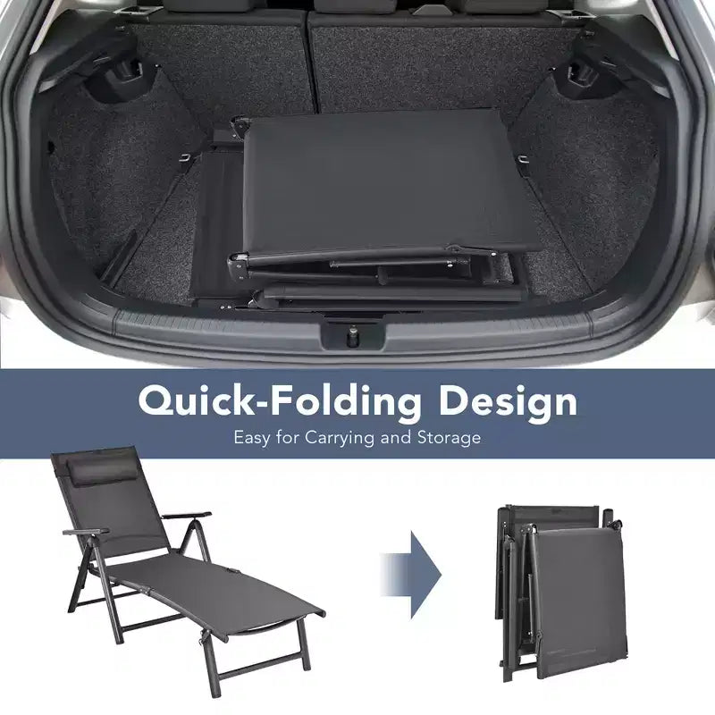 Costway Patio Chaise Lounge Chair Recliner Aluminum Adjustable Headrest Pillow