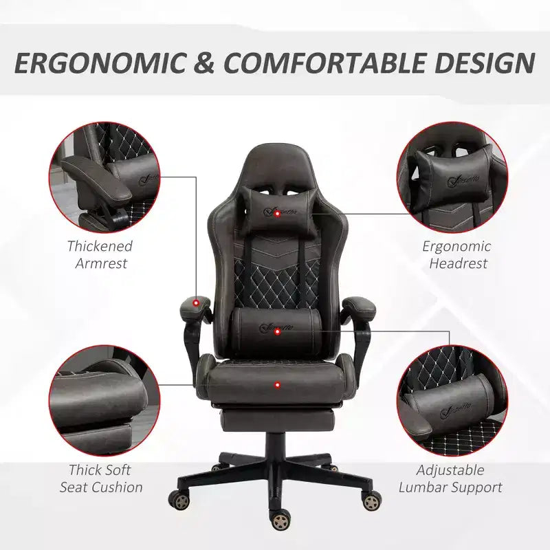 Sedia Gaming Vinsetto Racing Sedia da Ufficio Gamer in Pelle PU a Diamante Schienale Alto Girevole Reclinabile con Poggiapiedi, Supporto Lombare, Altezza Regolabile