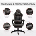 Sedia Gaming Vinsetto Racing Sedia da Ufficio Gamer in Pelle PU a Diamante Schienale Alto Girevole Reclinabile con Poggiapiedi, Supporto Lombare, Altezza Regolabile