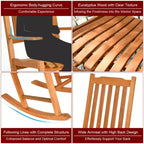 Costway 2 PCS Outdoor Eucalyptus Rocking Chair Single Rocker for Patio Deck Natural