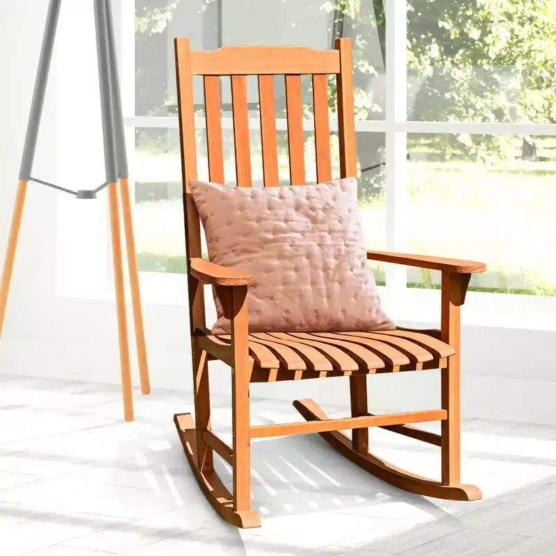 Costway 2 PCS Outdoor Eucalyptus Rocking Chair Single Rocker for Patio Deck Natural
