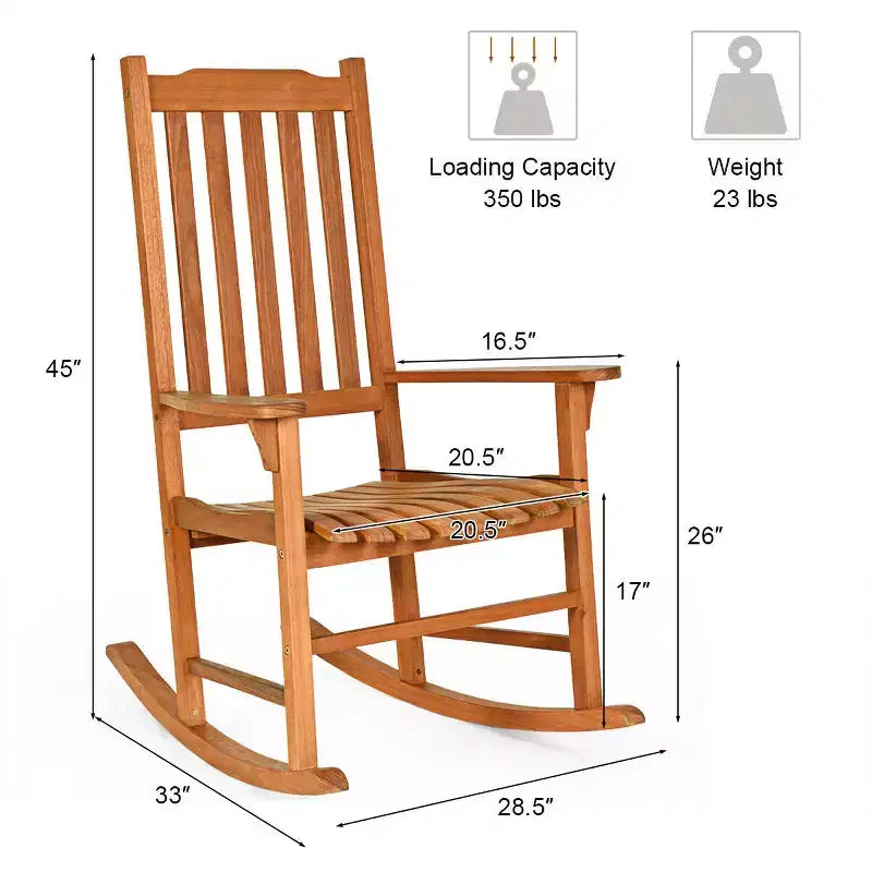 Costway 2 PCS Outdoor Eucalyptus Rocking Chair Single Rocker for Patio Deck Natural