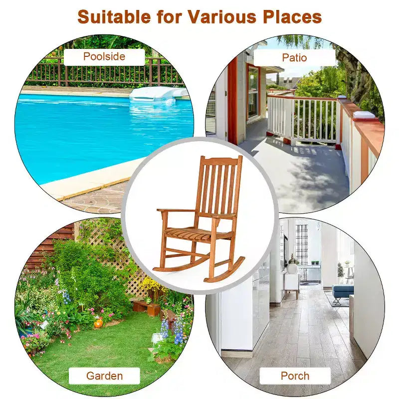 Costway 2 PCS Outdoor Eucalyptus Rocking Chair Single Rocker for Patio Deck Natural