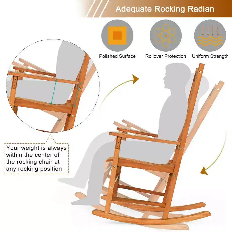 Costway 2 PCS Outdoor Eucalyptus Rocking Chair Single Rocker for Patio Deck Natural