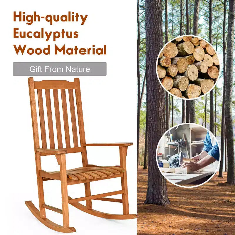Costway 2 PCS Outdoor Eucalyptus Rocking Chair Single Rocker for Patio Deck Natural