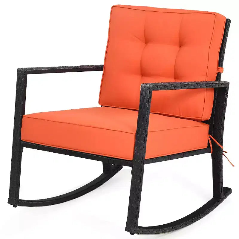 Costway Patio Rattan Rocker Chair Outdoor Glider Wicker Rocking Chair Cushion Lawn Deck