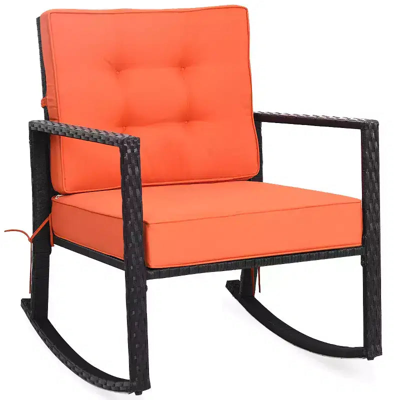 Costway Patio Rattan Rocker Chair Outdoor Glider Wicker Rocking Chair Cushion Lawn Deck