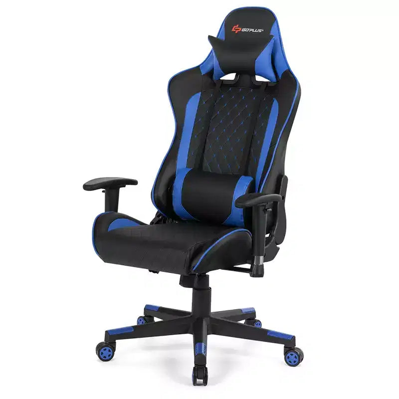 Sedia da Gaming con Massaggio Costway, Sedia da Corsa Reclinabile con Supporto Lombare e Poggiatesta Bianco/Blu/Rosa/Rosso