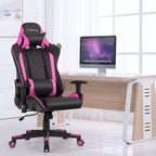 Sedia da Gaming con Massaggio Costway, Sedia da Corsa Reclinabile con Supporto Lombare e Poggiatesta Bianco/Blu/Rosa/Rosso
