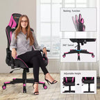 Sedia da Gaming con Massaggio Costway, Sedia da Corsa Reclinabile con Supporto Lombare e Poggiatesta Bianco/Blu/Rosa/Rosso