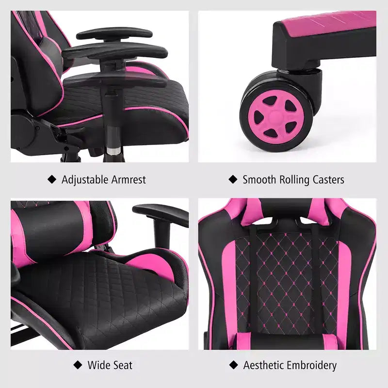 Sedia da Gaming con Massaggio Costway, Sedia da Corsa Reclinabile con Supporto Lombare e Poggiatesta Bianco/Blu/Rosa/Rosso