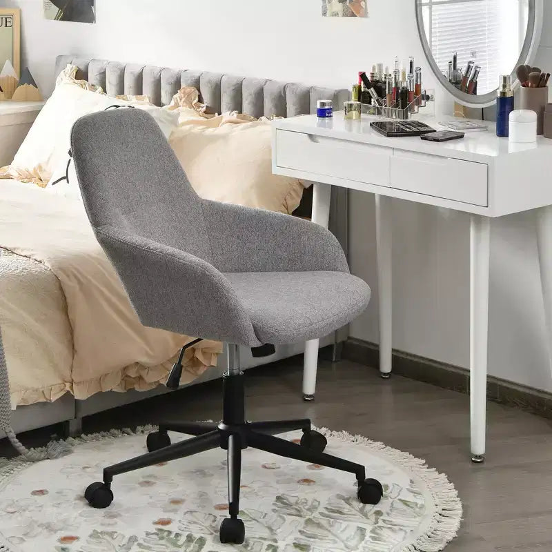 Costway Linen Accent Office Chair Adjustable Rolling Swivel Task Chair w/Armrest