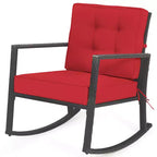 Costway Patio Rattan Rocker Chair Outdoor Glider Wicker Rocking Chair Cushion Lawn Red