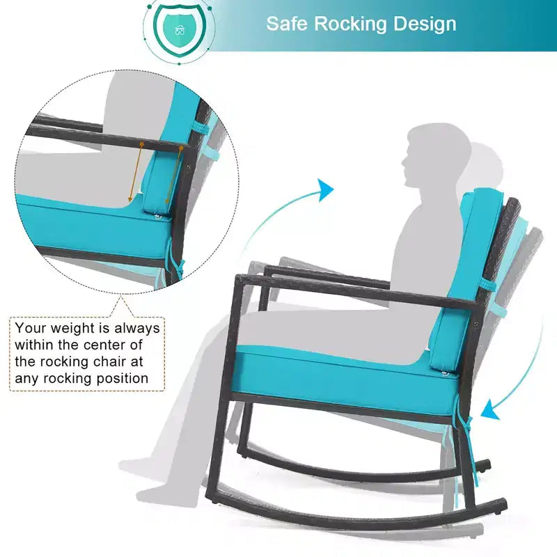 Costway Patio Rattan Rocker Chair Outdoor Glider Rocking Chair Cushion Lawn Turquoise