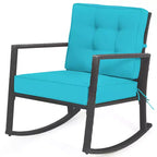 Costway Patio Rattan Rocker Chair Outdoor Glider Rocking Chair Cushion Lawn Turquoise