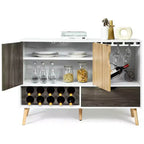Costway Mid-Century Buffet Sideboard Wooden Storage Cabinet w/ Wine Rack & Glass Holder