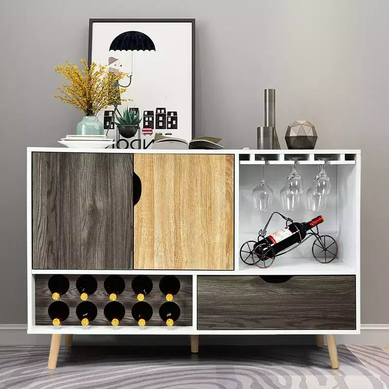 Costway Mid-Century Buffet Sideboard Wooden Storage Cabinet w/ Wine Rack & Glass Holder