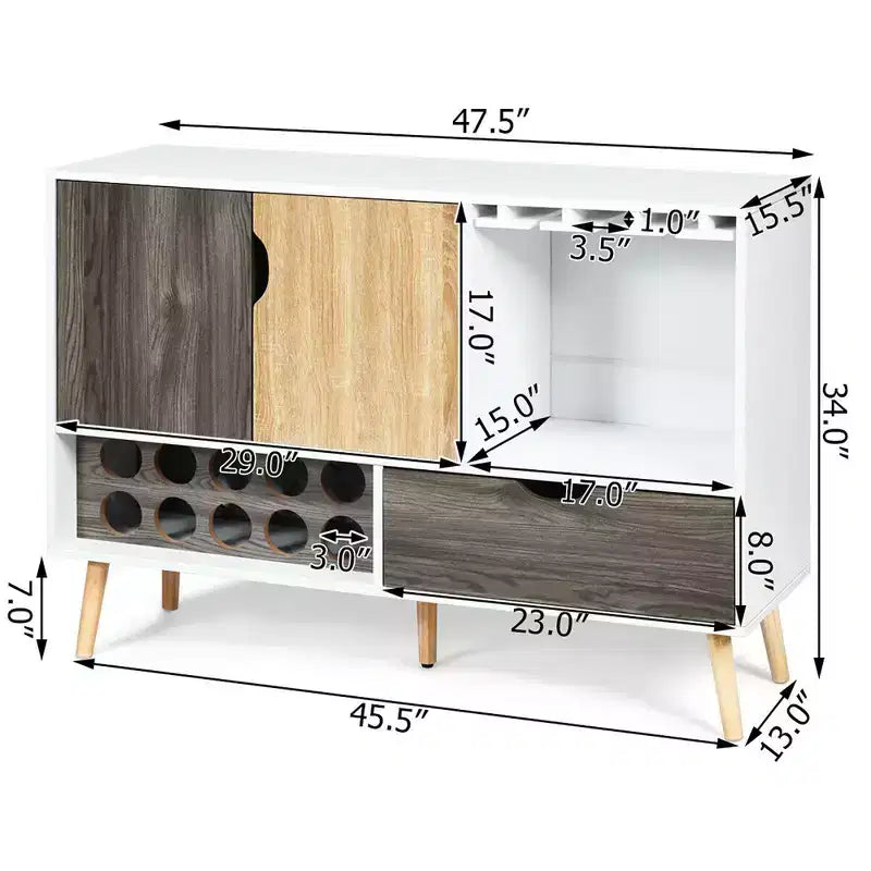 Costway Mid-Century Buffet Sideboard Wooden Storage Cabinet w/ Wine Rack & Glass Holder