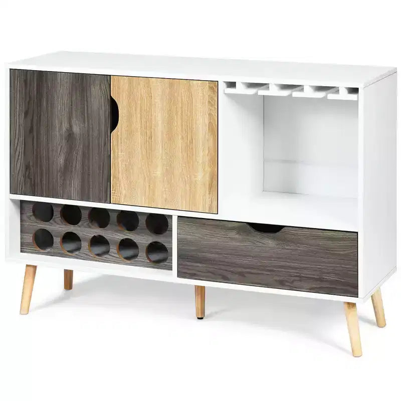 Costway Mid-Century Buffet Sideboard Wooden Storage Cabinet w/ Wine Rack & Glass Holder