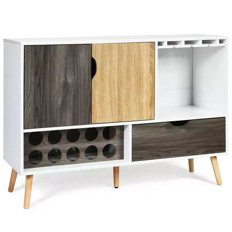 Costway Mid-Century Buffet Sideboard Wooden Storage Cabinet w/ Wine Rack & Glass Holder