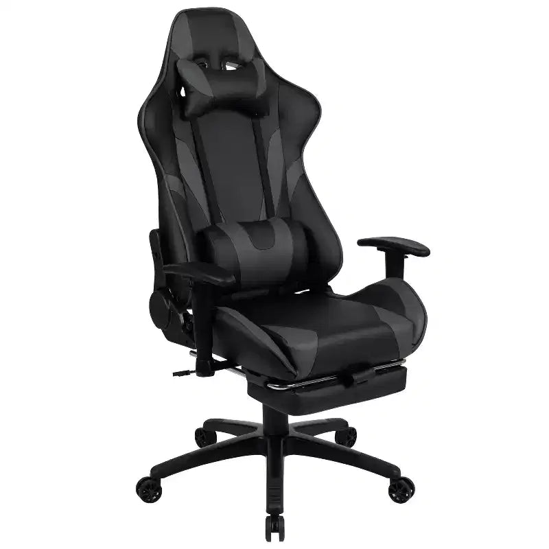 Sedia gaming reclinabile BlackArc in similpelle – Braccioli girevoli regolabili in altezza, poggiapiedi estraibile, cuscini poggiatesta e lombare