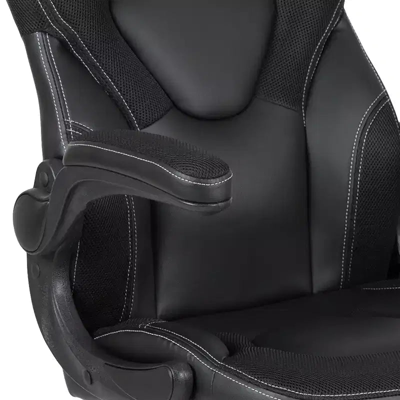 BlackArc High Back Gaming Chair with Faux Leather Upholstery, Height Adjustable Swivel Seat & Padded Flip-Up Arms