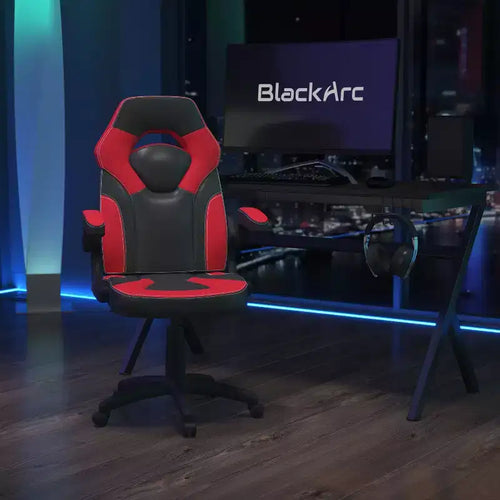 Sedia da gaming BlackArc High Back con rivestimento in similpelle, sedile girevole regolabile in altezza e braccioli imbottiti ribaltabili