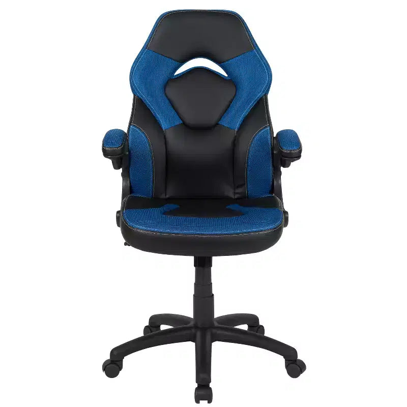 BlackArc High Back Gaming Chair with Faux Leather Upholstery, Height Adjustable Swivel Seat & Padded Flip-Up Arms