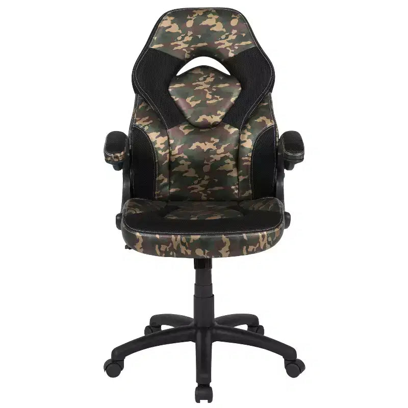 BlackArc High Back Gaming Chair with Faux Leather Upholstery, Height Adjustable Swivel Seat & Padded Flip-Up Arms