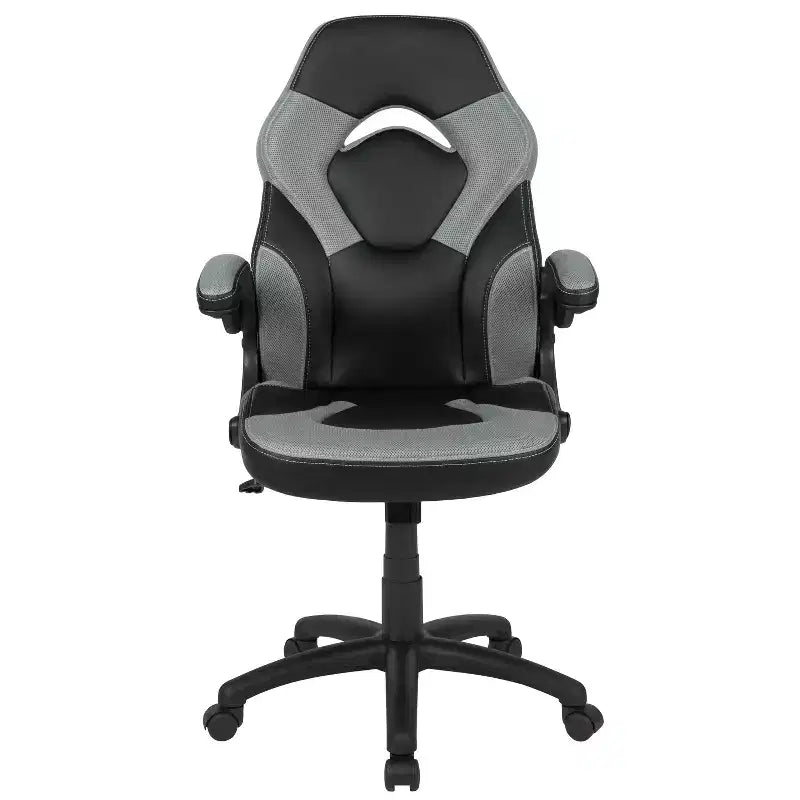 BlackArc High Back Gaming Chair with Faux Leather Upholstery, Height Adjustable Swivel Seat & Padded Flip-Up Arms