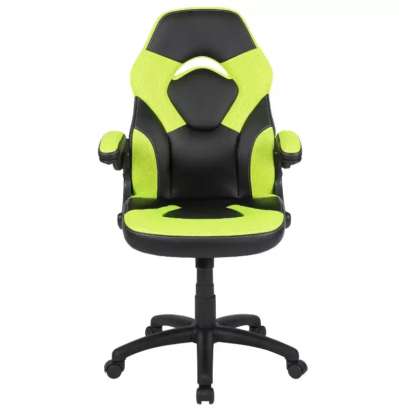 BlackArc High Back Gaming Chair with Faux Leather Upholstery, Height Adjustable Swivel Seat & Padded Flip-Up Arms