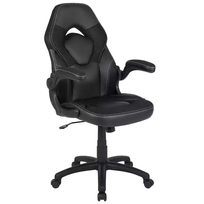 BlackArc High Back Gaming Chair with Faux Leather Upholstery, Height Adjustable Swivel Seat & Padded Flip-Up Arms