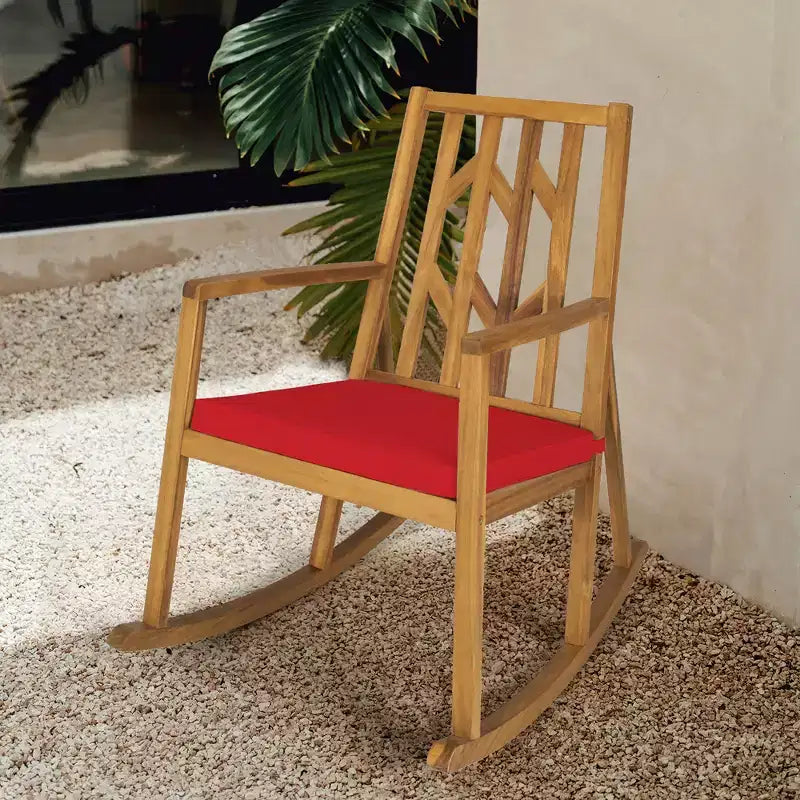 Costway Patio Rocking Chair Acacia Wood Armrest Cushioned Sofa Garden Deck White\Red\Turquoise