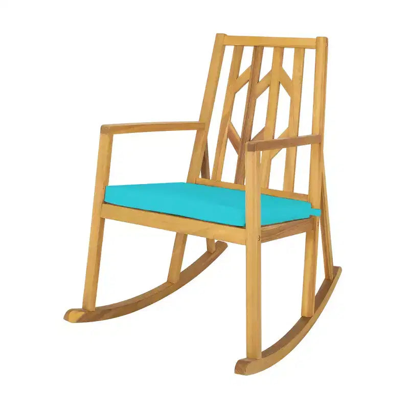 Costway Patio Rocking Chair Acacia Wood Armrest Cushioned Sofa Garden Deck White\Red\Turquoise