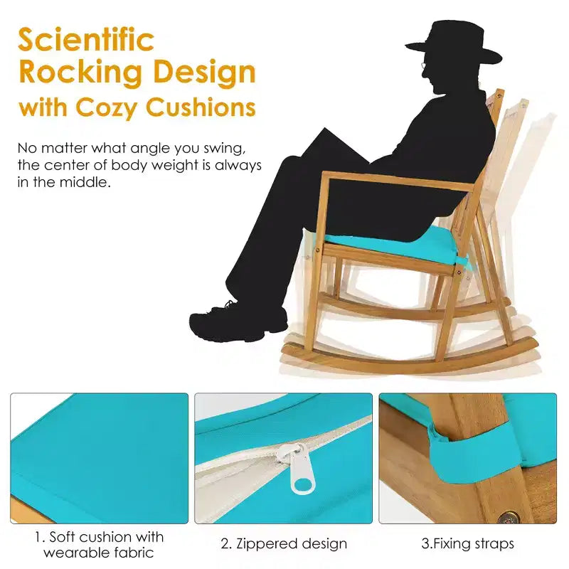 Costway Patio Rocking Chair Acacia Wood Armrest Cushioned Sofa Garden Deck White\Red\Turquoise