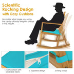 Costway Patio Rocking Chair Acacia Wood Armrest Cushioned Sofa Garden Deck White\Red\Turquoise