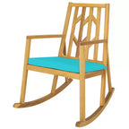 Costway Patio Rocking Chair Acacia Wood Armrest Cushioned Sofa Garden Deck White\Red\Turquoise