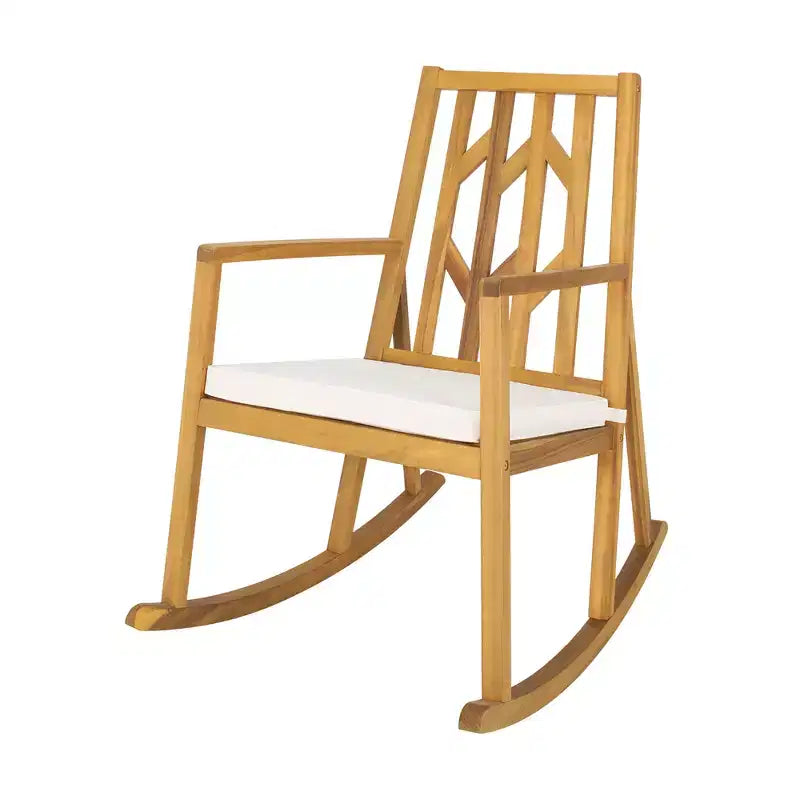 Costway Patio Rocking Chair Acacia Wood Armrest Cushioned Sofa Garden Deck White\Red\Turquoise