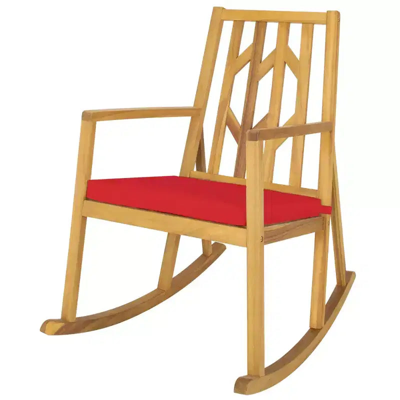 Costway Patio Rocking Chair Acacia Wood Armrest Cushioned Sofa Garden Deck White\Red\Turquoise