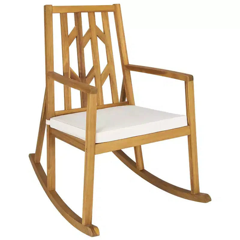 Costway Patio Rocking Chair Acacia Wood Armrest Cushioned Sofa Garden Deck White\Red\Turquoise