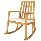 Costway Patio Rocking Chair Acacia Wood Armrest Cushioned Sofa Garden Deck White\Red\Turquoise