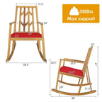 Costway Patio Rocking Chair Acacia Wood Armrest Cushioned Sofa Garden Deck White\Red\Turquoise