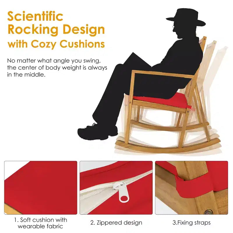 Costway Patio Rocking Chair Acacia Wood Armrest Cushioned Sofa Garden Deck White\Red\Turquoise