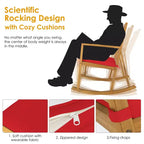 Costway Patio Rocking Chair Acacia Wood Armrest Cushioned Sofa Garden Deck White\Red\Turquoise