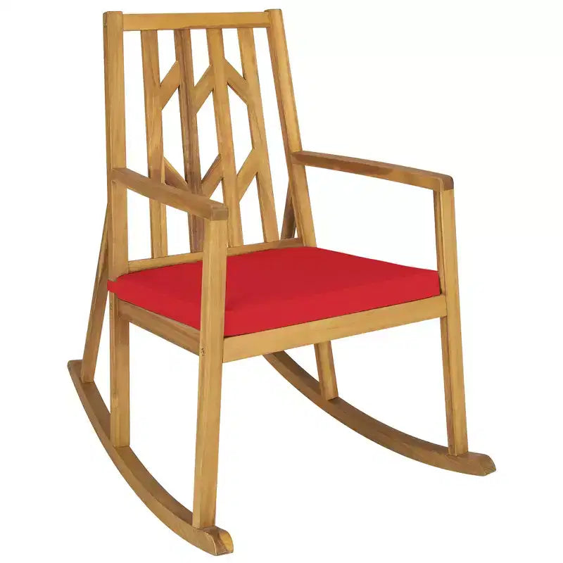 Costway Patio Rocking Chair Acacia Wood Armrest Cushioned Sofa Garden Deck White\Red\Turquoise