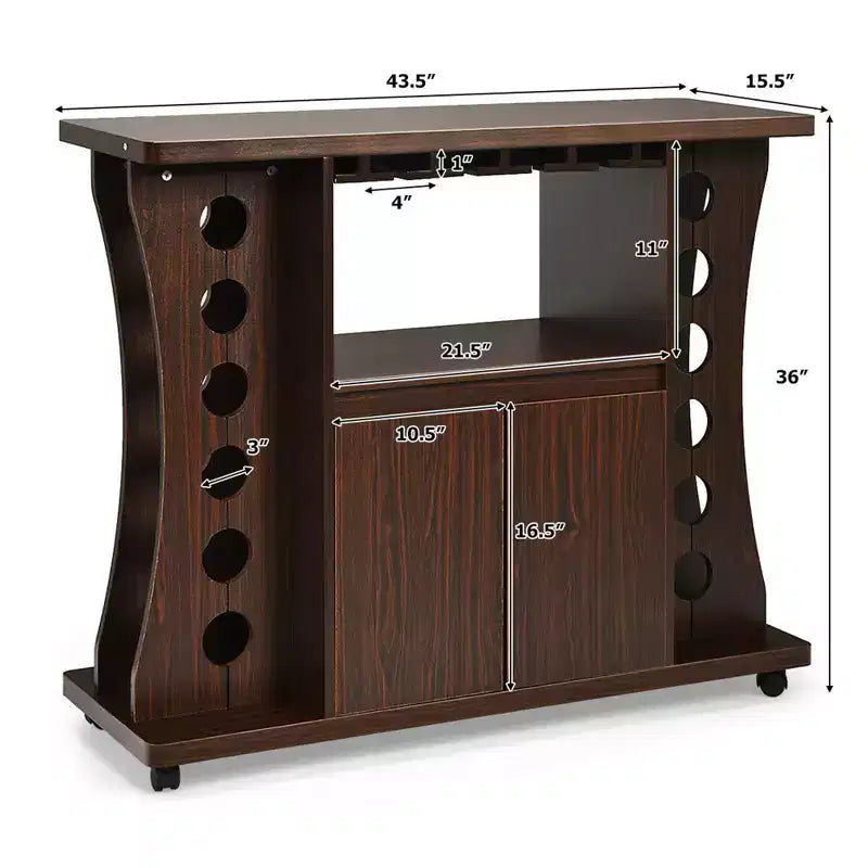 Costway Rolling Buffet Sideboard Wooden Bar Storage Cabinet w/ Wine Rack & Glass Holder