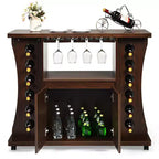 Costway Rolling Buffet Sideboard Wooden Bar Storage Cabinet w/ Wine Rack & Glass Holder