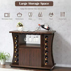 Costway Rolling Buffet Sideboard Wooden Bar Storage Cabinet w/ Wine Rack & Glass Holder