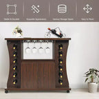 Costway Rolling Buffet Sideboard Wooden Bar Storage Cabinet w/ Wine Rack & Glass Holder